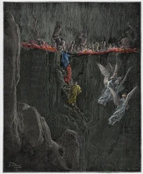 Purgatorio, Canto 25: Virgil and Dante ascend to the seventh circle through flames (illustration from The Divine Comedy)